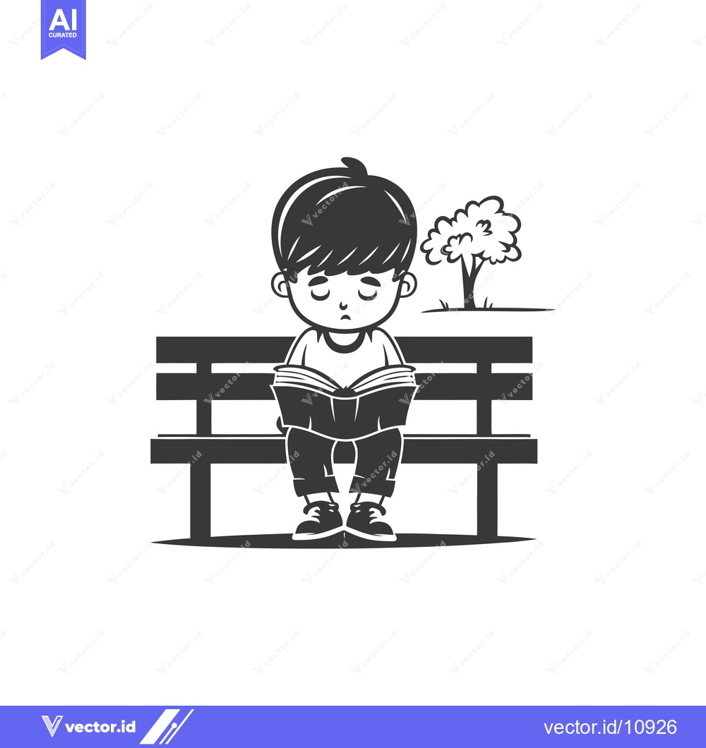 Premium Vector dari A Boy Reading on a Bench in a Park