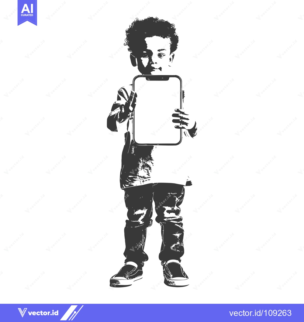 Premium Vector dari Young boy holding a smartphone with a blank screen