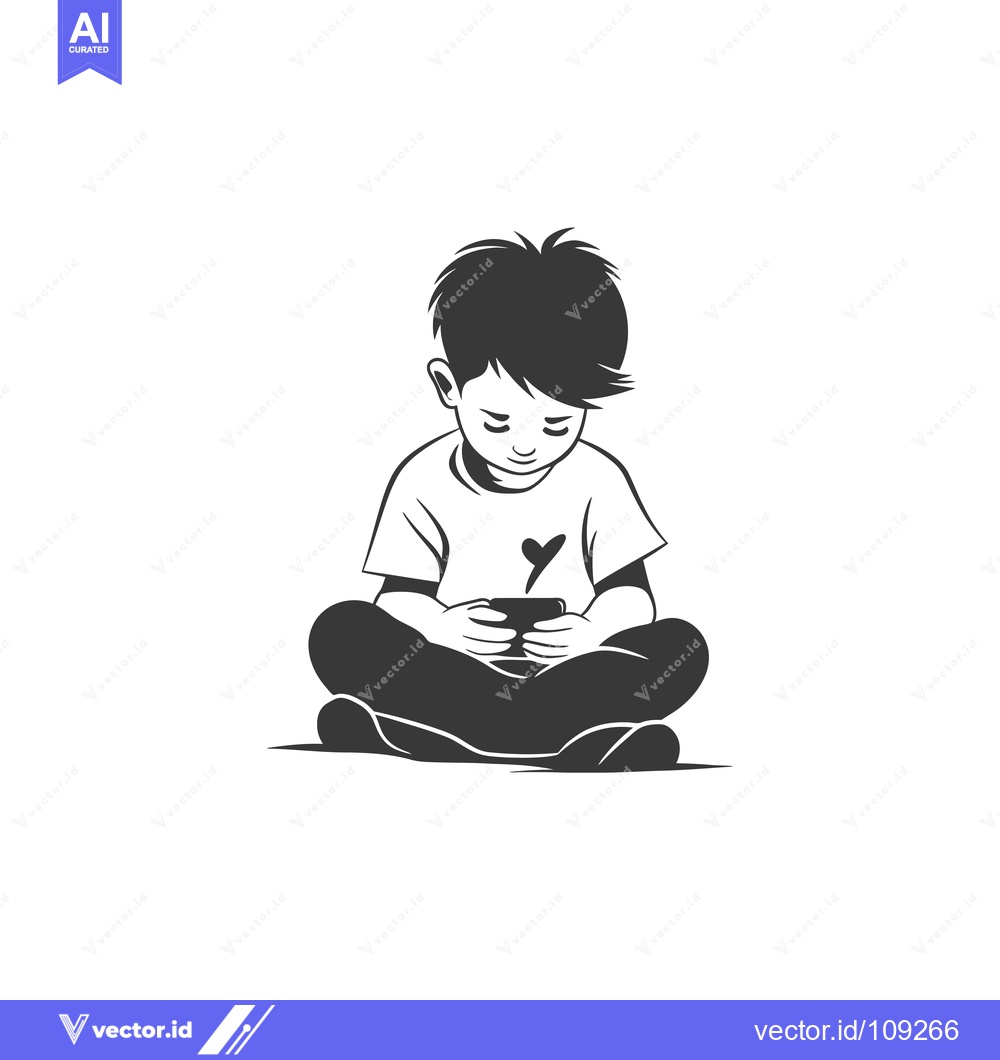 Premium Vector dari Young Boy Sitting Cross-legged and Using a Smartphone