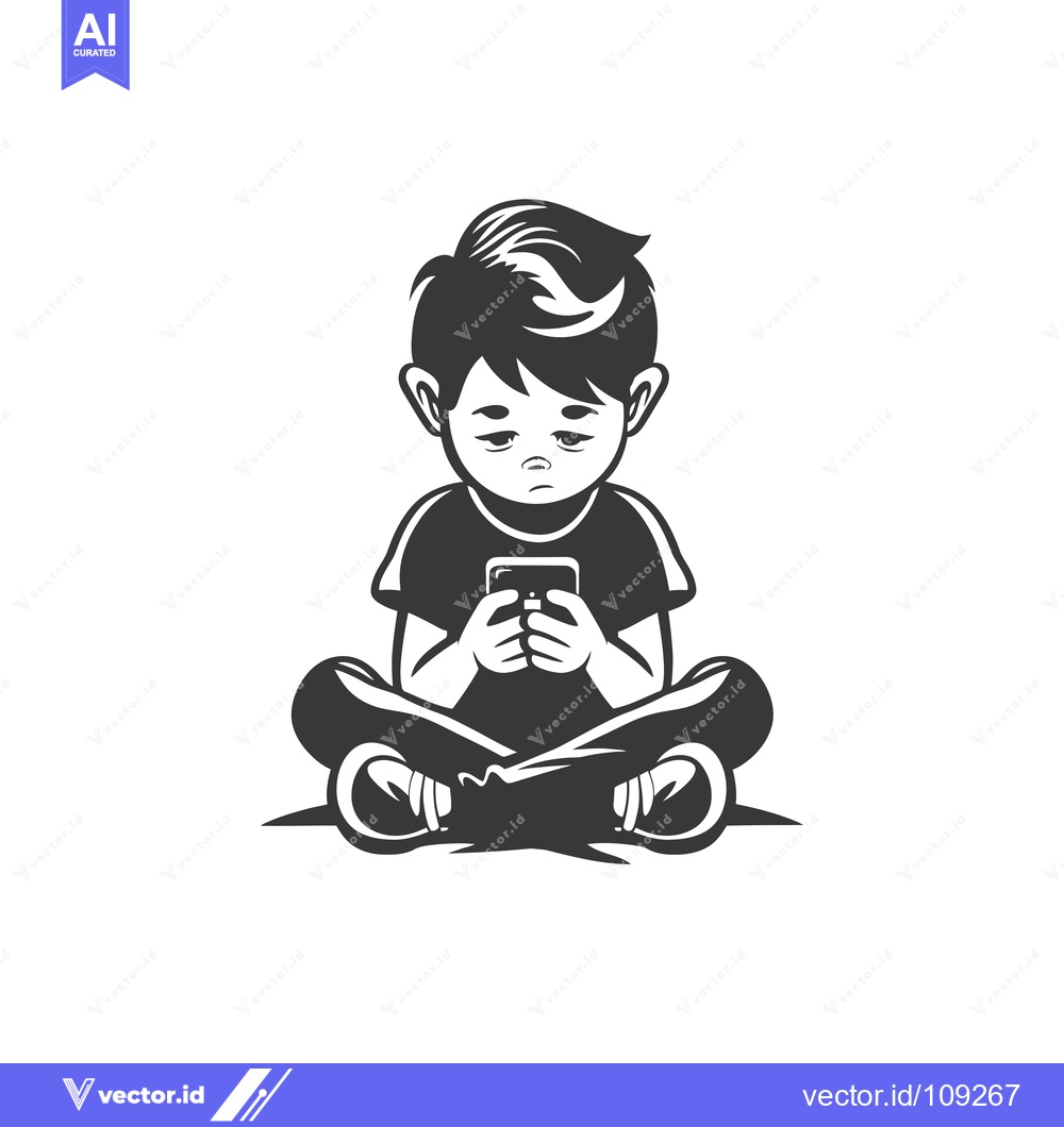 Premium Vector dari Young Boy Sitting Cross-legged Using Smartphone