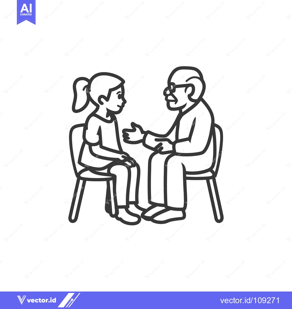 Premium Vector dari Young Girl and Elderly Man Talking on Chairs