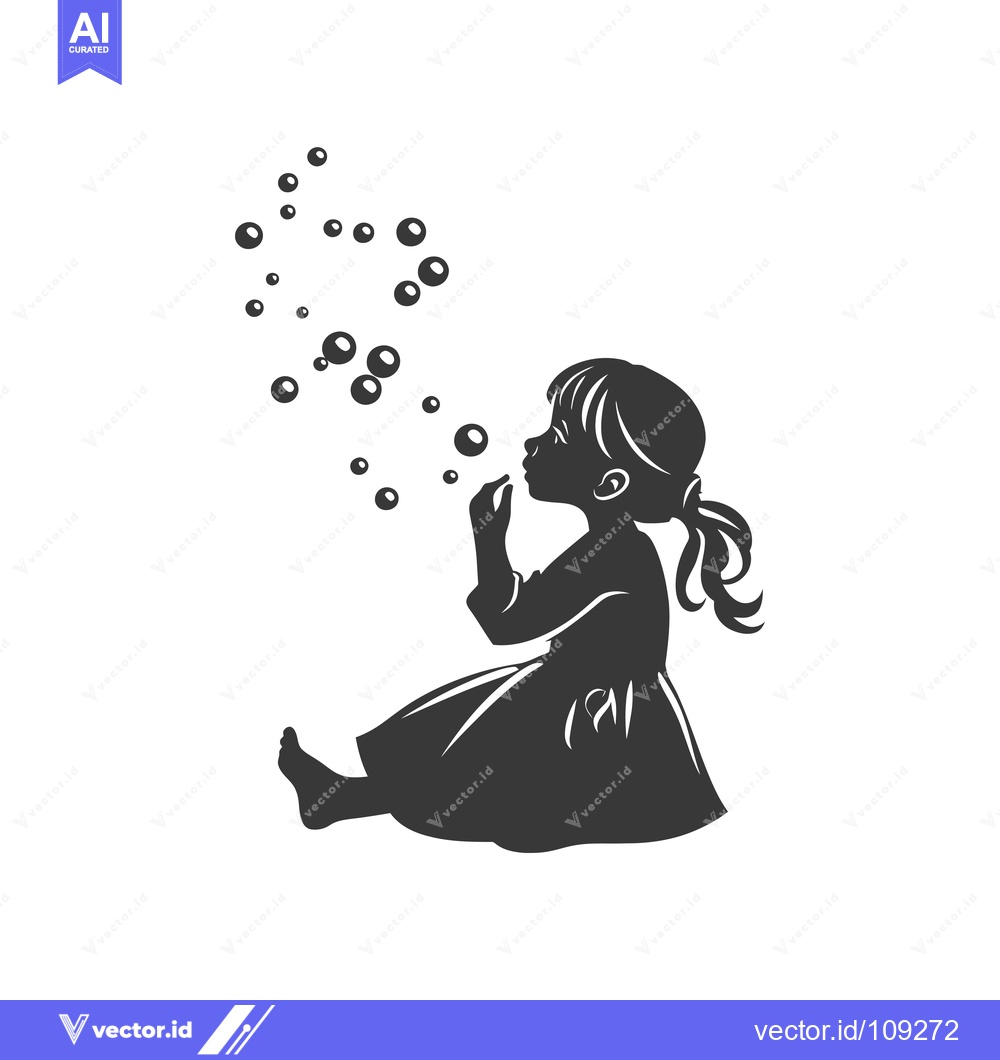 Premium Vector dari Young Girl Blowing Bubbles in a Dress