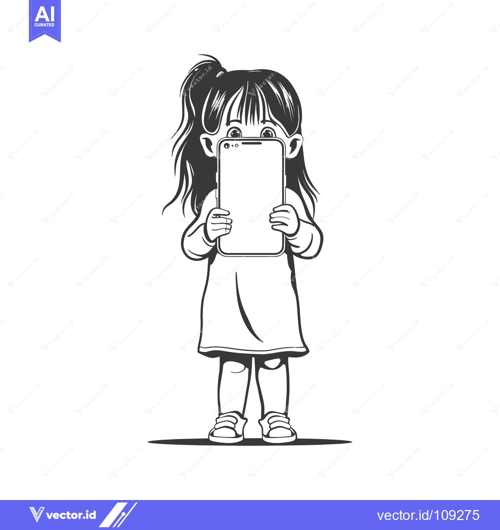 Premium Vector of Young girl holding a smartphone in front of her face