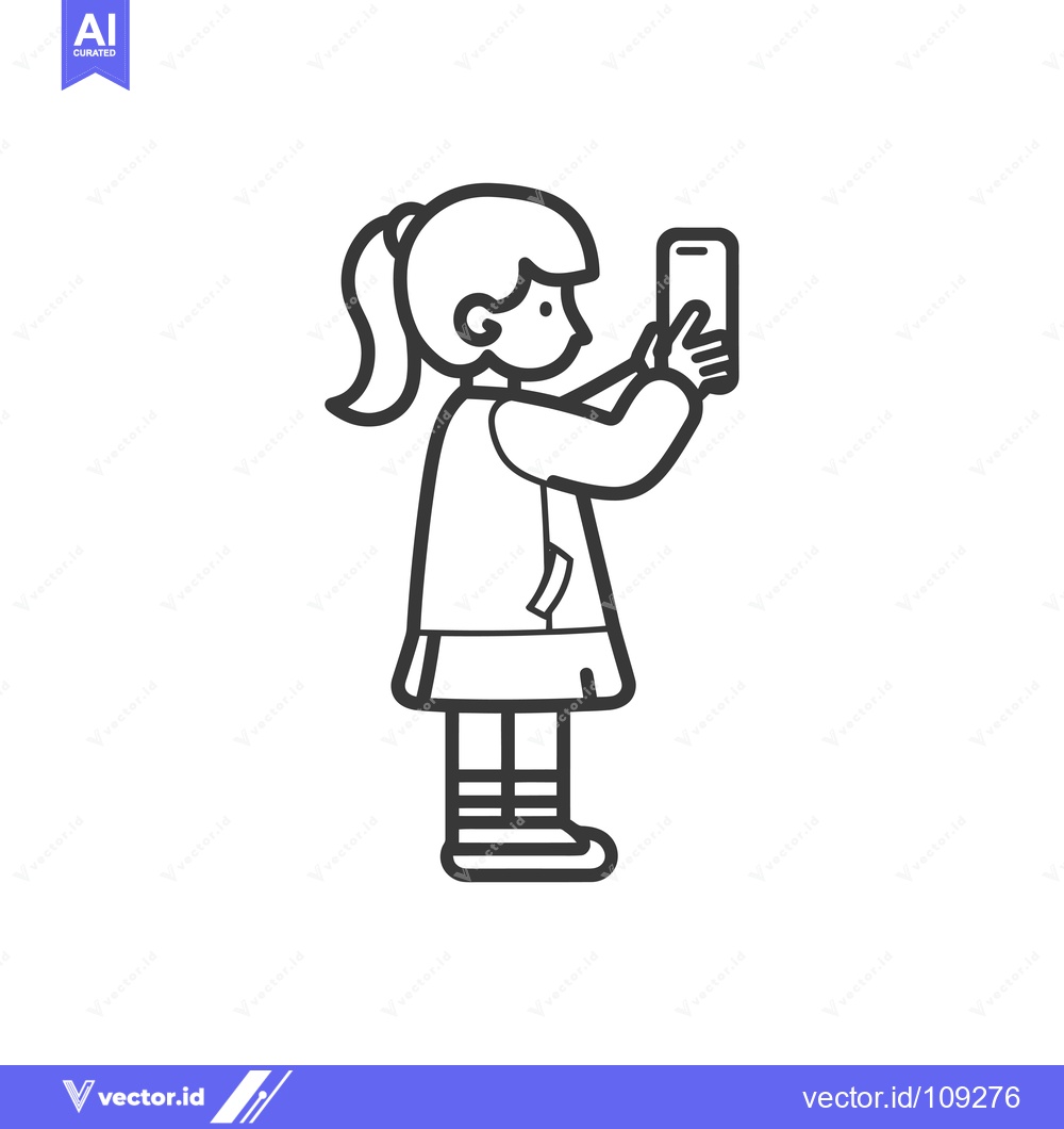 Premium Vector dari Young Girl Holding a Smartphone in Her Hand