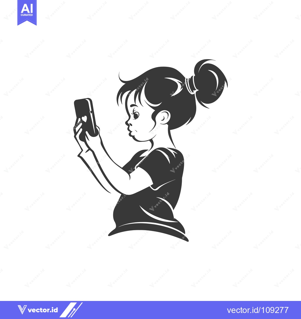 Premium Vector dari Young girl holding smartphone and looking at it
