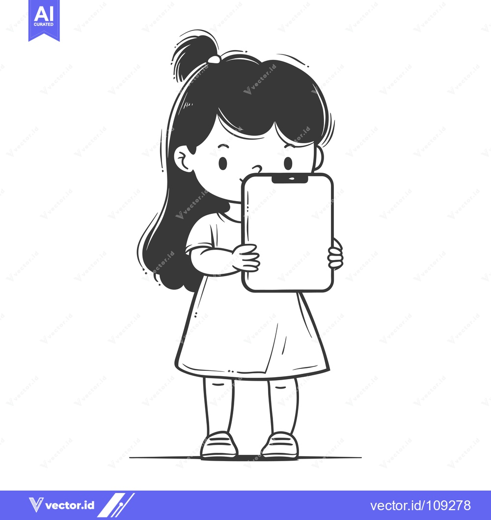 Premium Vector of Young girl looking at a smartphone