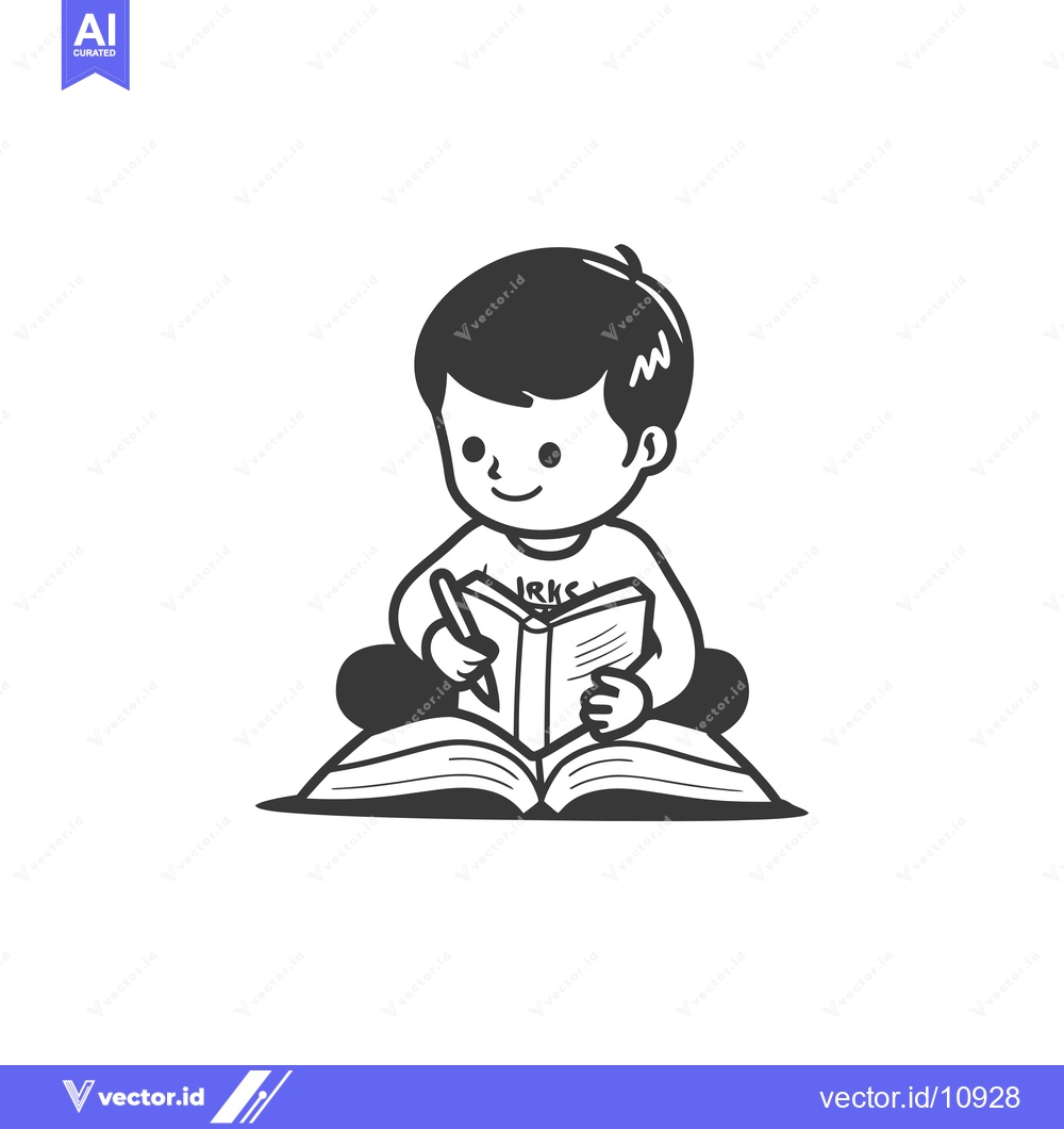Premium Vector of A Boy Sitting And Reading A Book