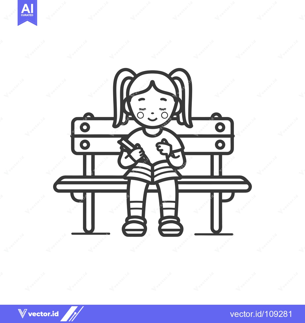 Premium Vector dari Young girl sitting on a bench reading a book