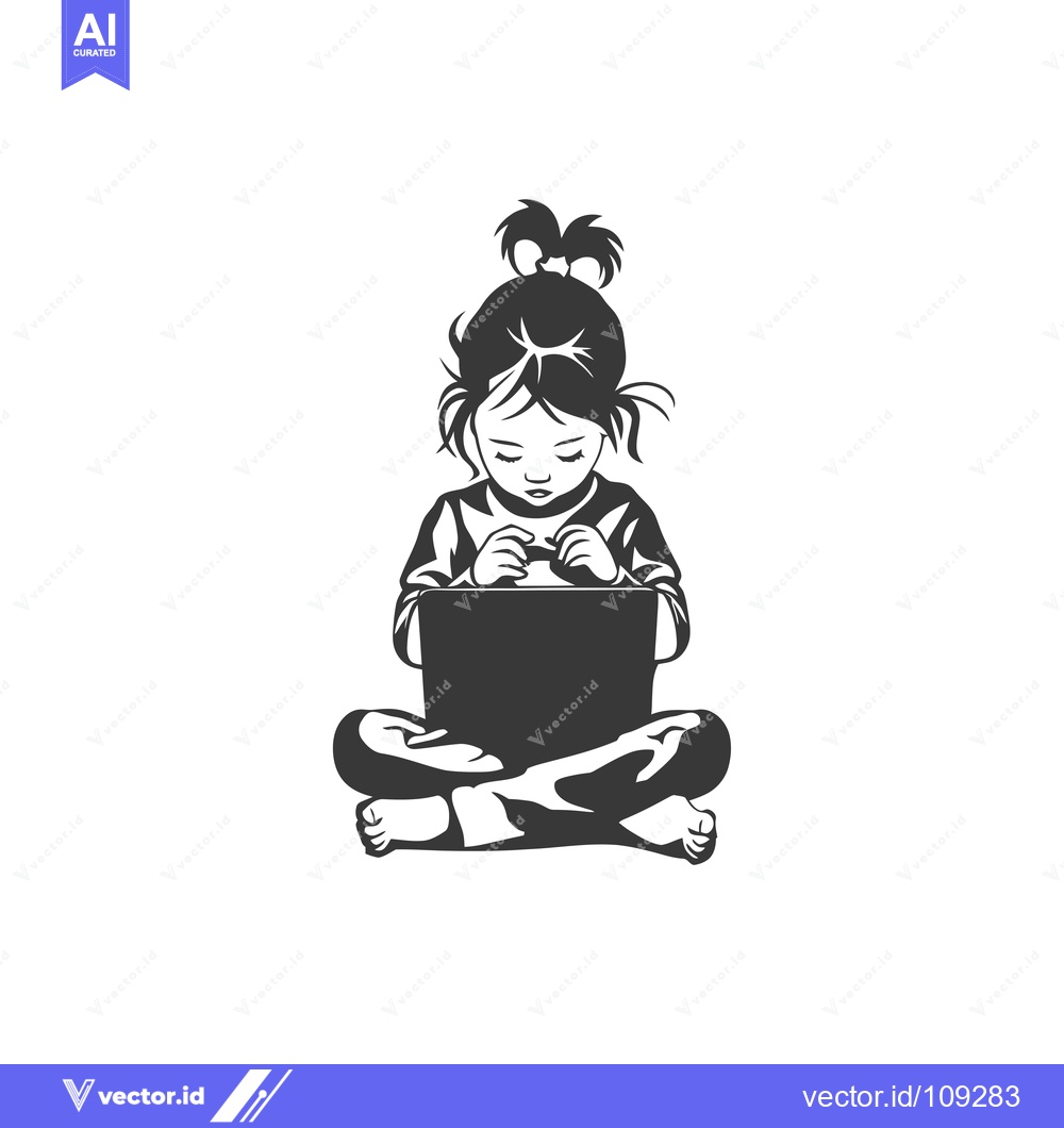 Premium Vector dari Young Girl Sitting with Legs Crossed and Using Laptop