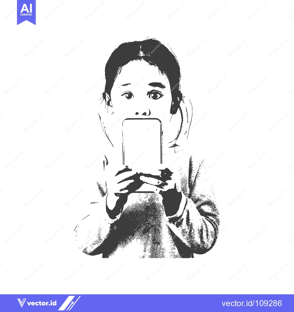 Premium Vector of Young girl using a smartphone with a blank screen