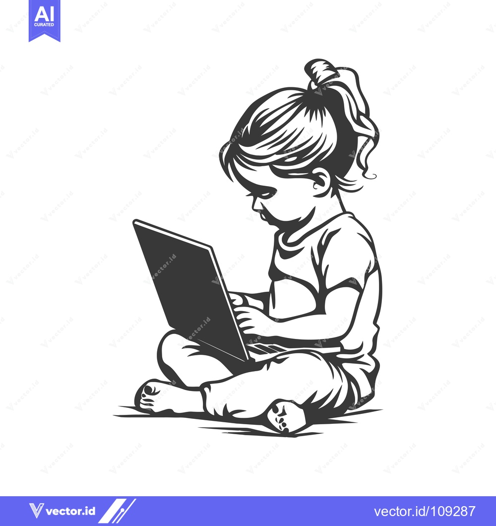 Premium Vector of Young Girl Using Laptop While Sitting on the Floor