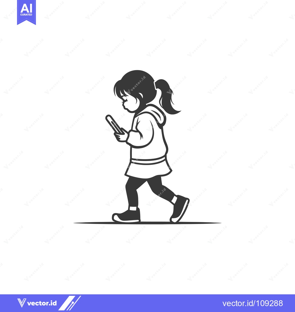 Premium Vector dari Young Girl Walking and Using a Smartphone