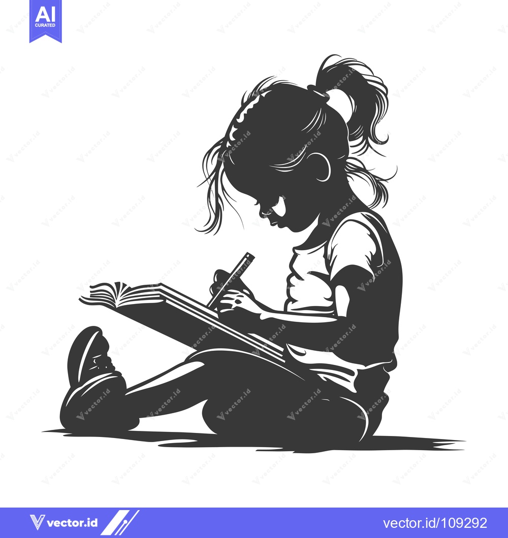 Premium Vector dari Young girl writing in a book with a pencil