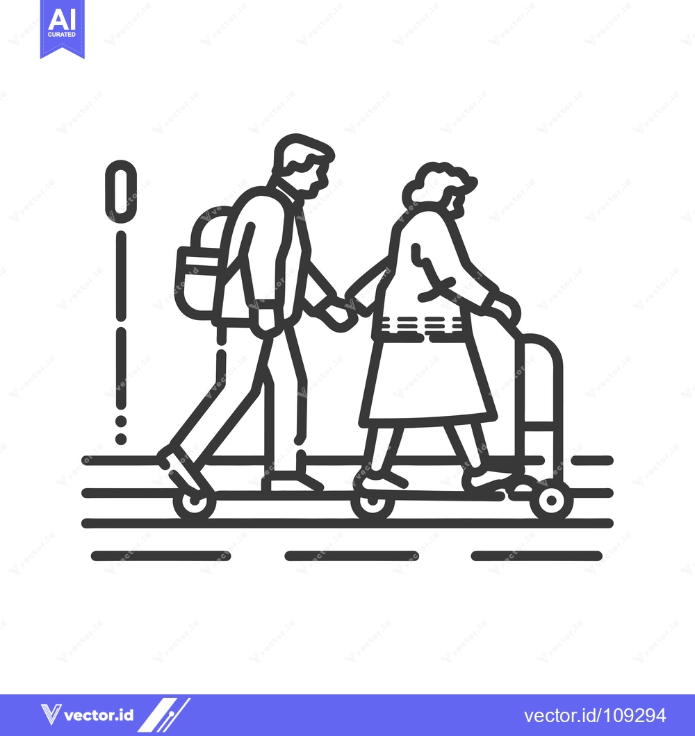 Premium Vector of Young man helping elderly woman with walker on sidewalk