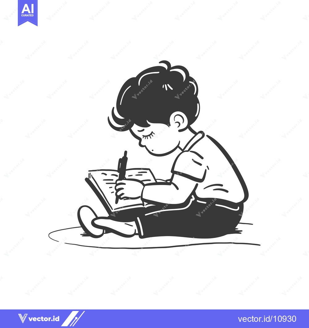 Premium Vector dari A Boy Sitting and Writing in a Notebook