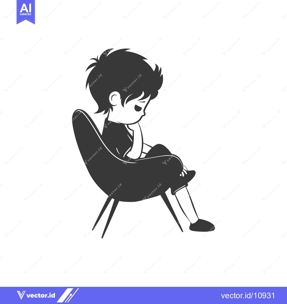 Premium Vector dari A Boy Sitting in a Chair, Looking Down and Thinking
