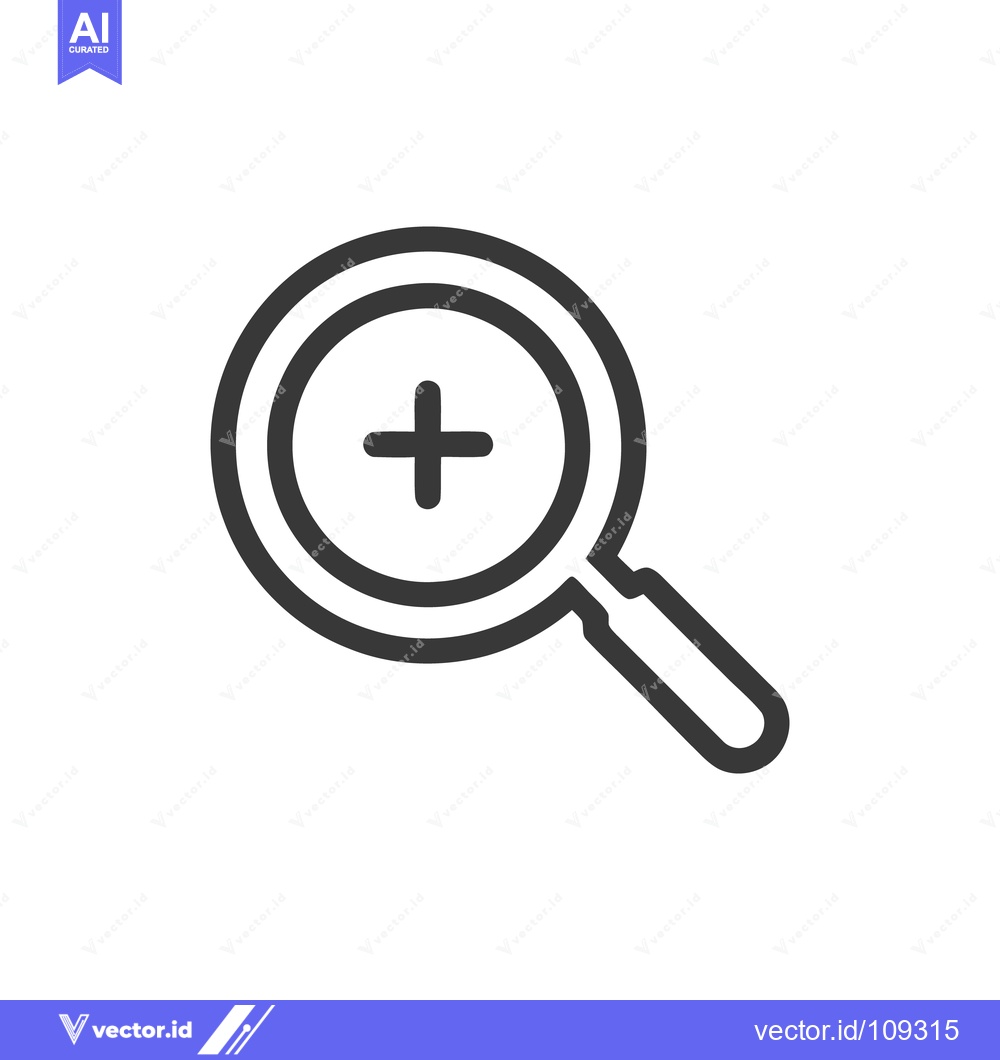 Premium Vector dari Zoom In Icon: Magnifying Glass with Plus Sign, Detailed Line Art