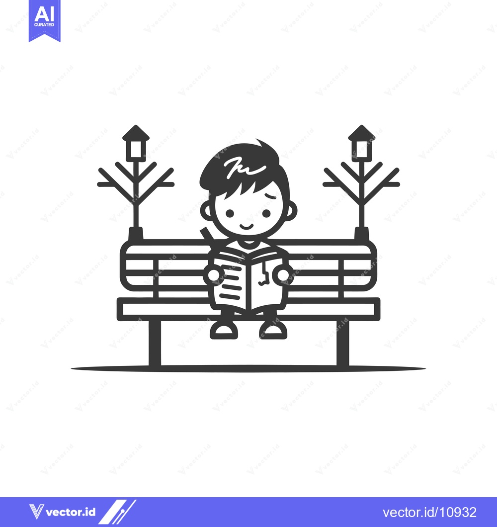 Premium Vector dari A Boy Sitting on a Bench Reading a Book with Trees