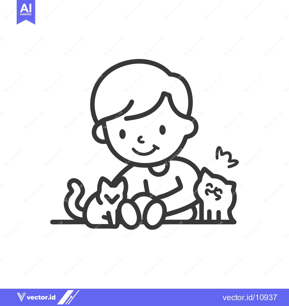 Premium Vector dari A Boy Sitting with Two Cats