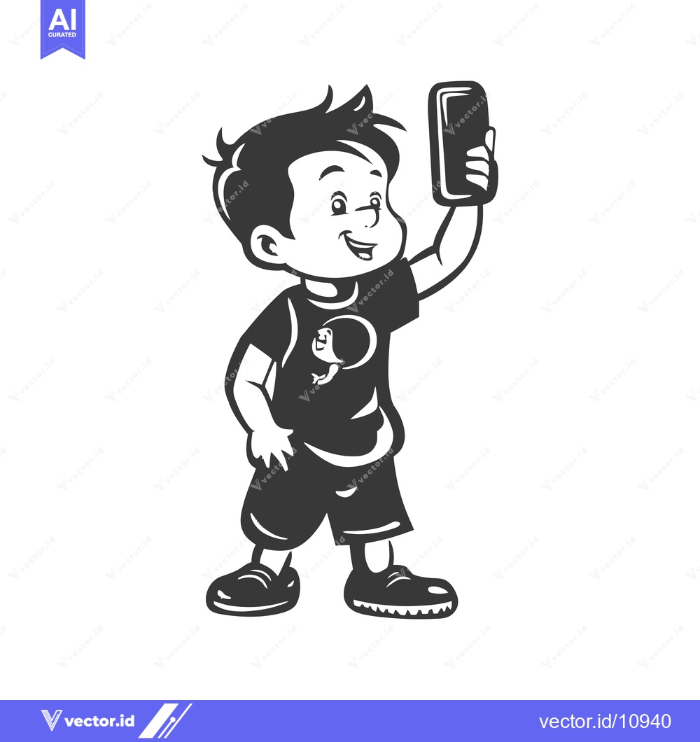 Premium Vector of A Boy Taking A Selfie With A Smartphone