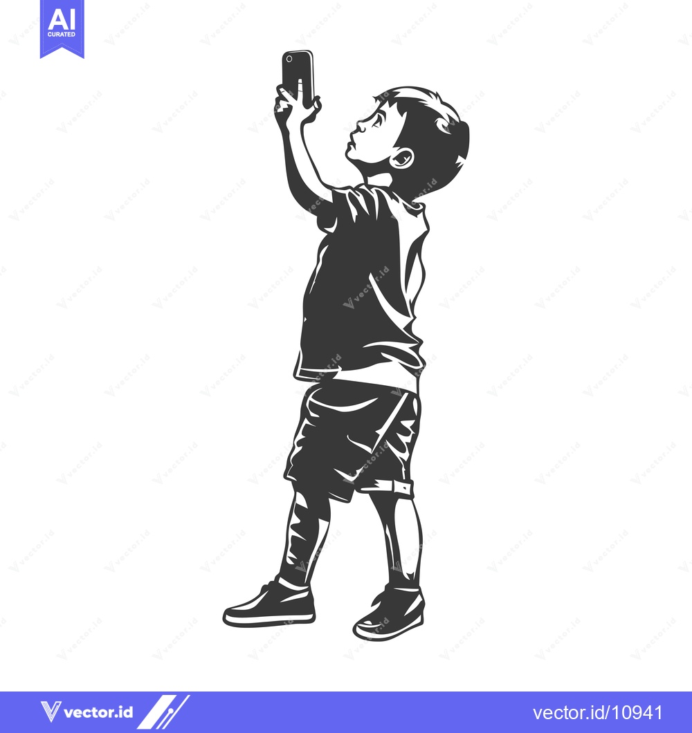 Premium Vector dari A boy using a smartphone to take a picture