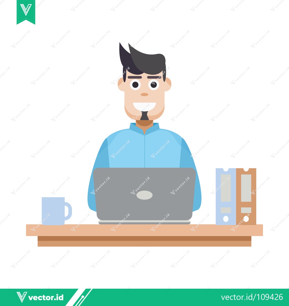Premium Vector of Man Working on Laptop at Desk with Coffee and Files