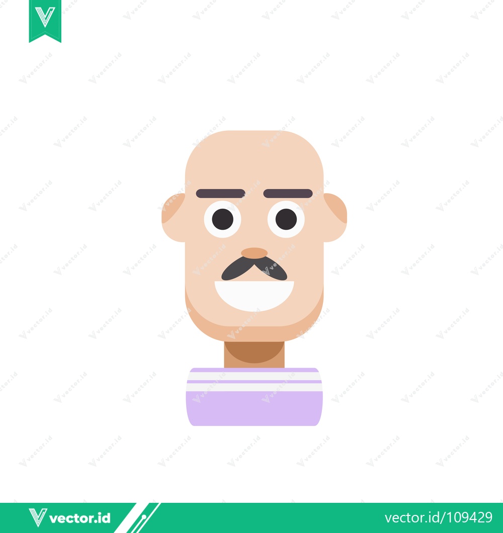 Premium Vector of Minimalist Cartoon Bald Man with Mustache and Striped Shirt