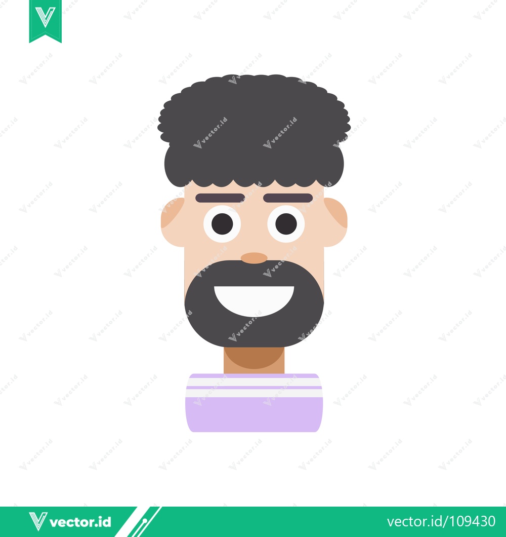 Premium Vector of Flat Design Avatar of a Man with Beard and Curly Hair