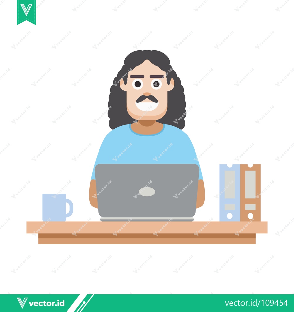 Premium Vector dari Man Working on Laptop at Desk with Coffee and Books