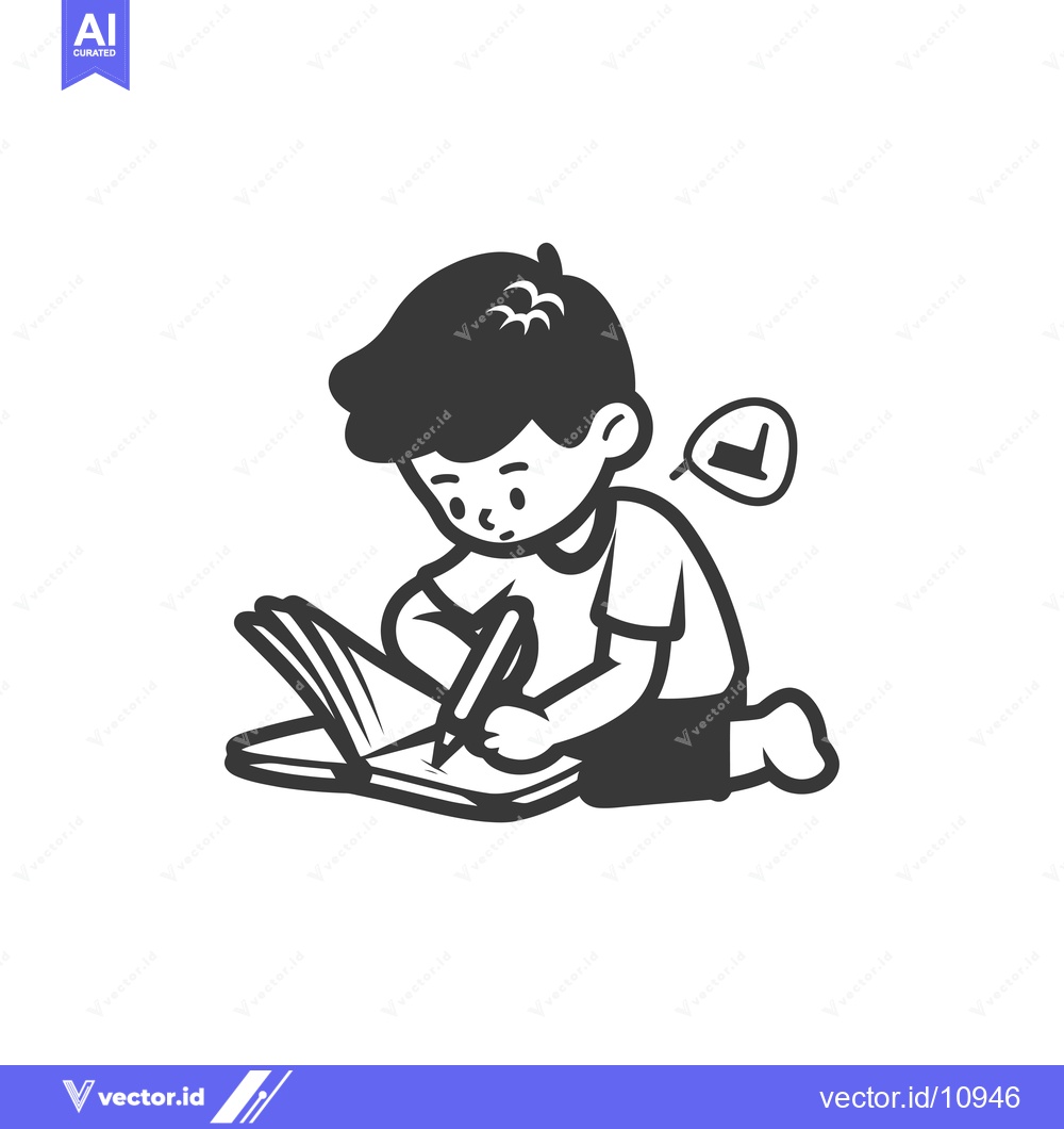 Premium Vector dari A Boy Writing in a Book While Thinking of a Pencil