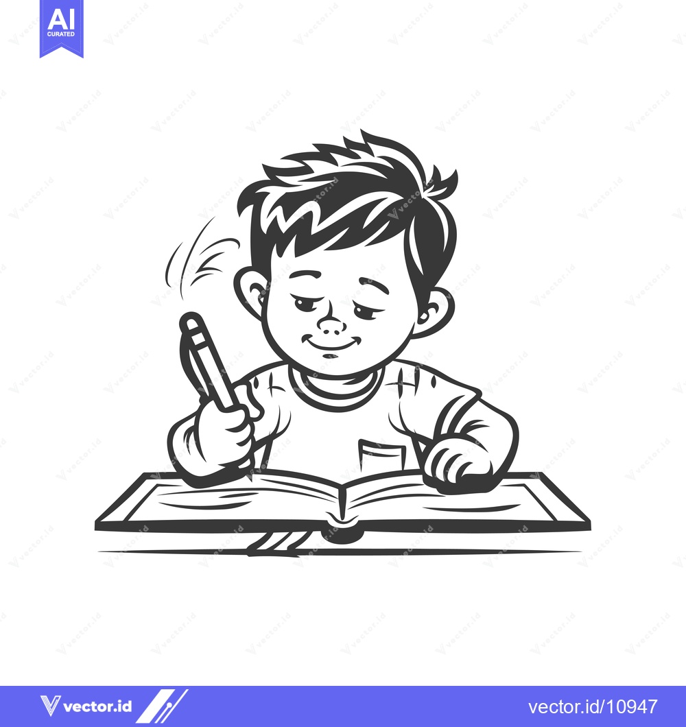Premium Vector dari A Boy Writing in a Book with a Pen