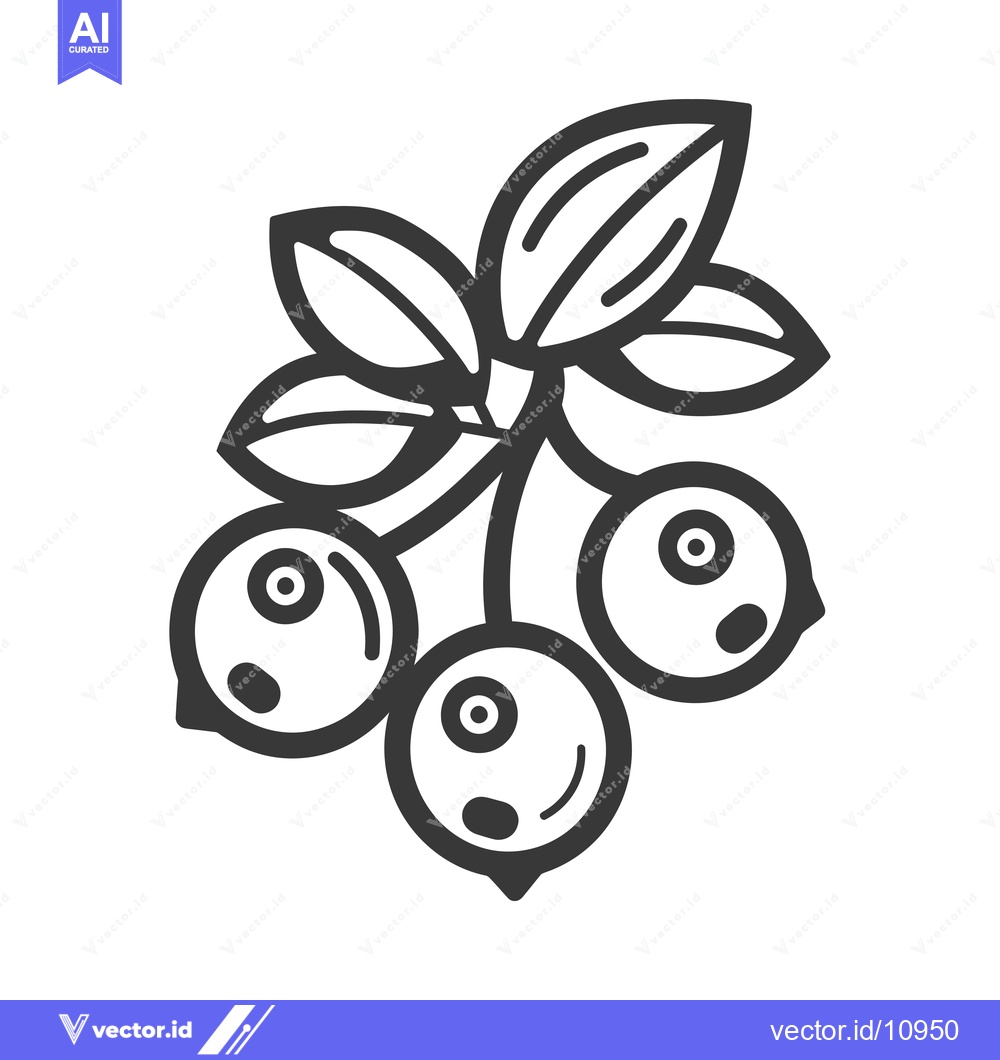 Premium Vector dari A Branch of Blueberries with Three Berries and Leaves