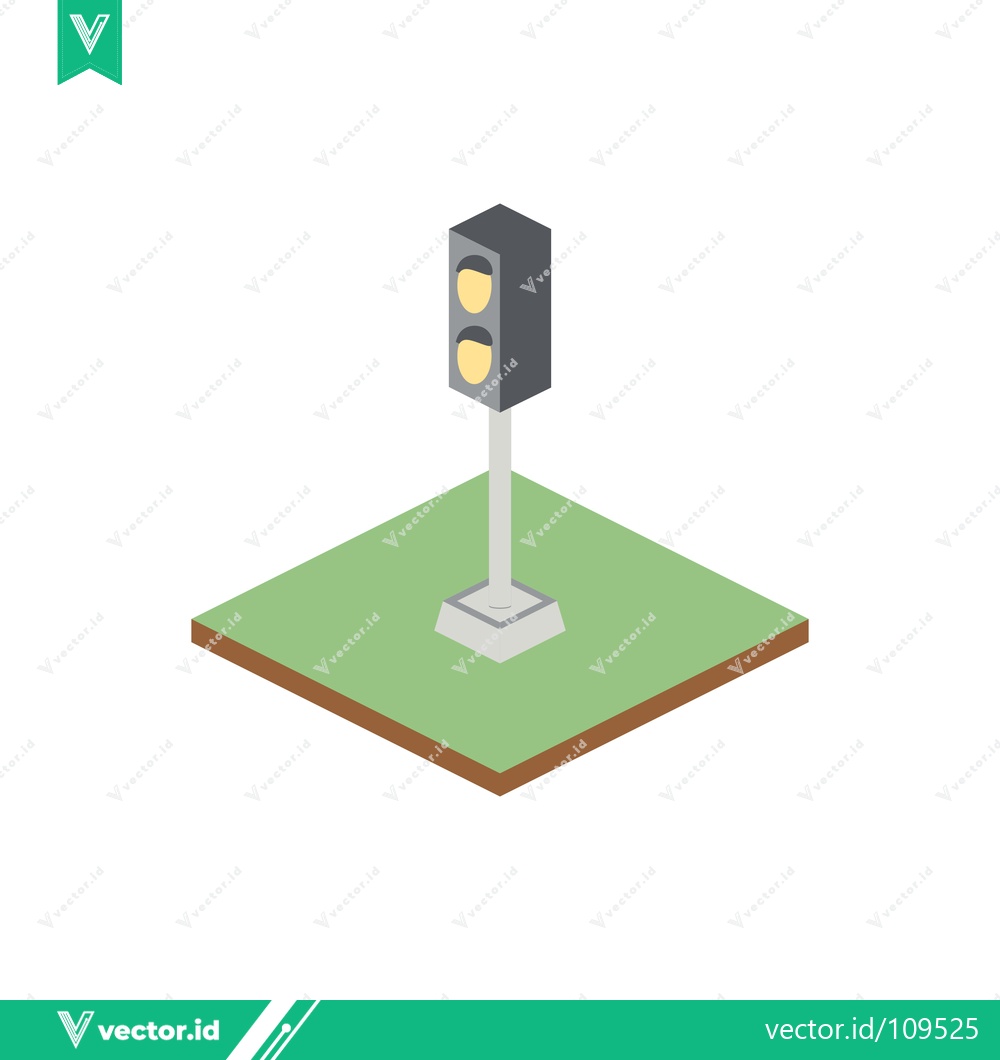 Premium Vector of Isometric Traffic Light on Green Square