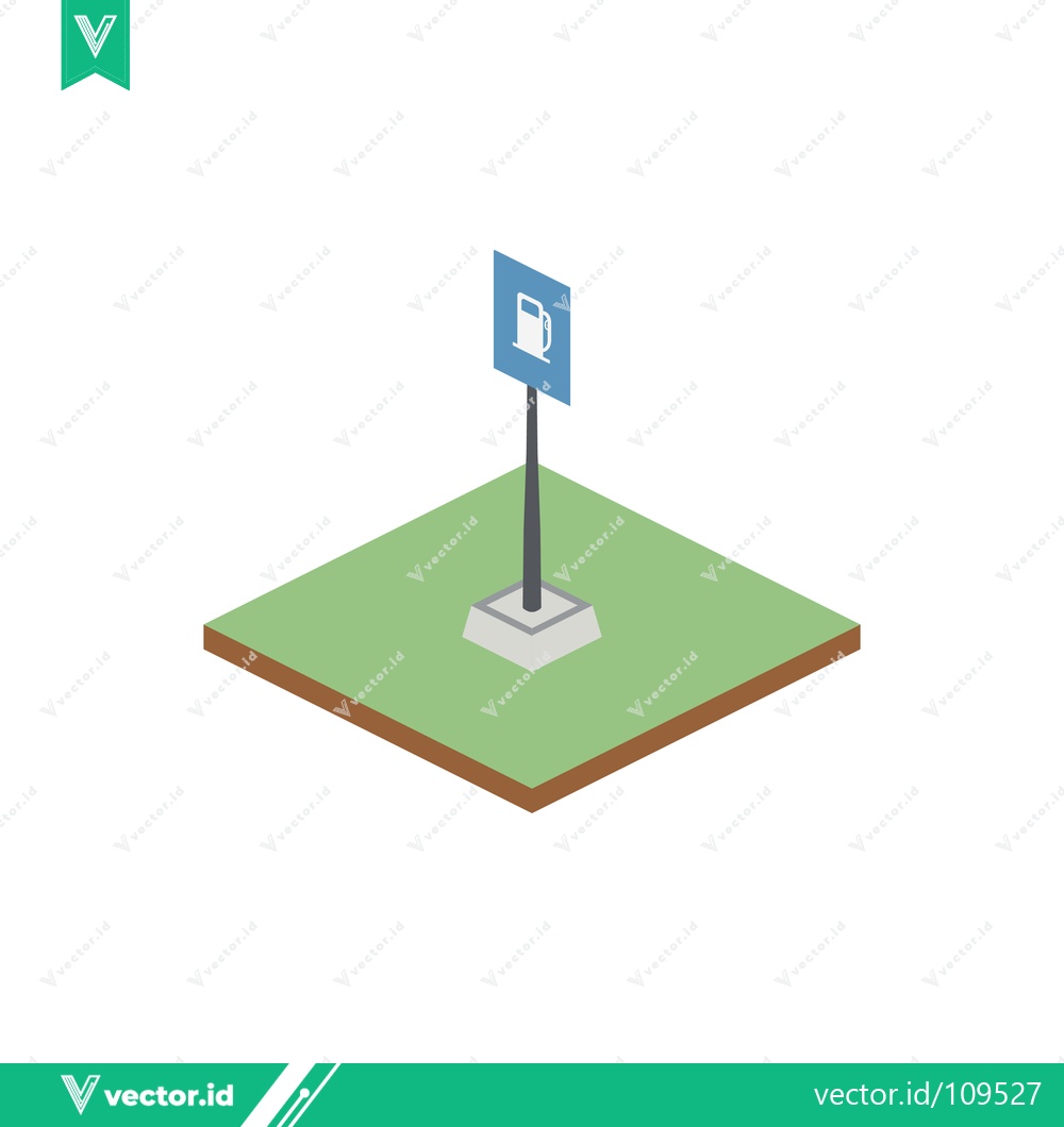 Premium Vector of Isometric signpost indicating a gas station on a green landscape