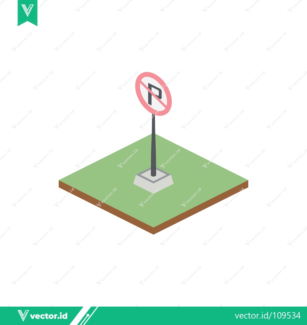 Premium Vector of Isometric No Parking Sign on Green Grass Square