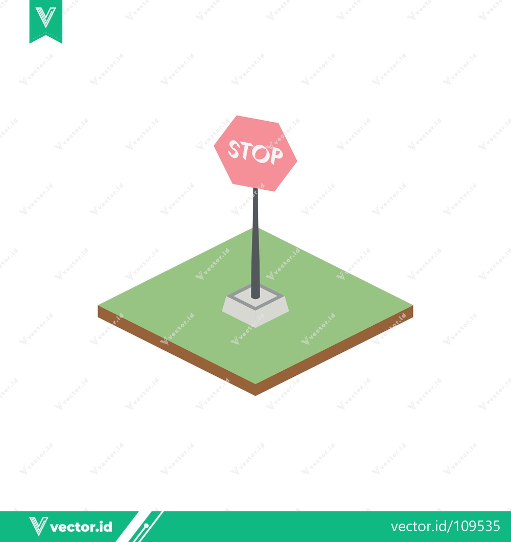 Premium Vector dari Isometric Stop Sign on Green Grass Square