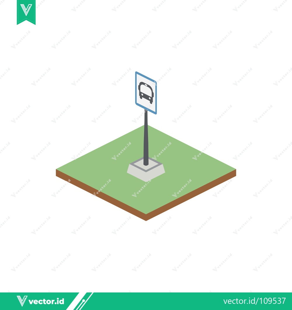 Premium Vector of Isometric Bus Stop Sign Icon on Green Grass Square