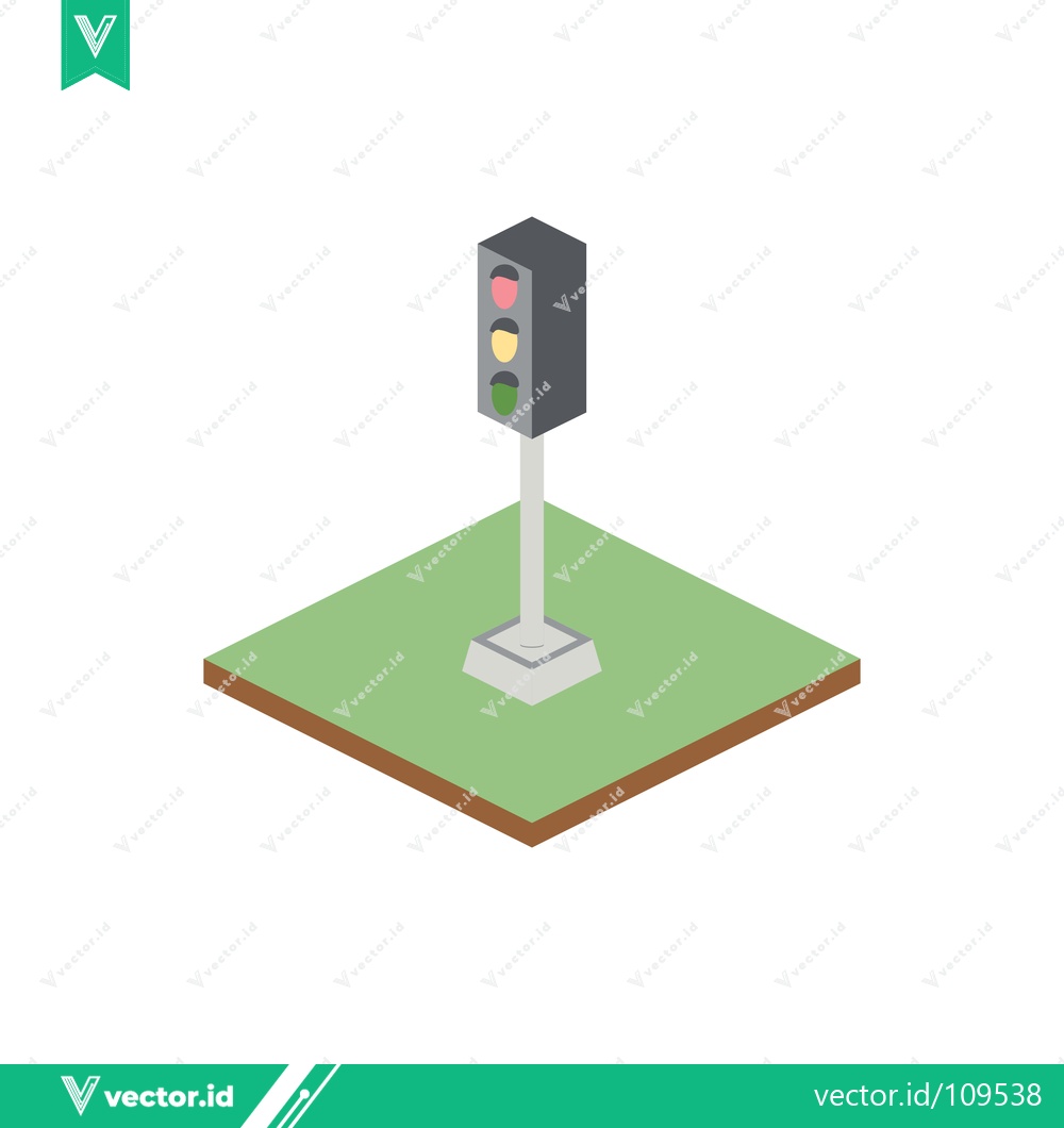 Premium Vector of Isometric Traffic Light on Green Square with Brown Border