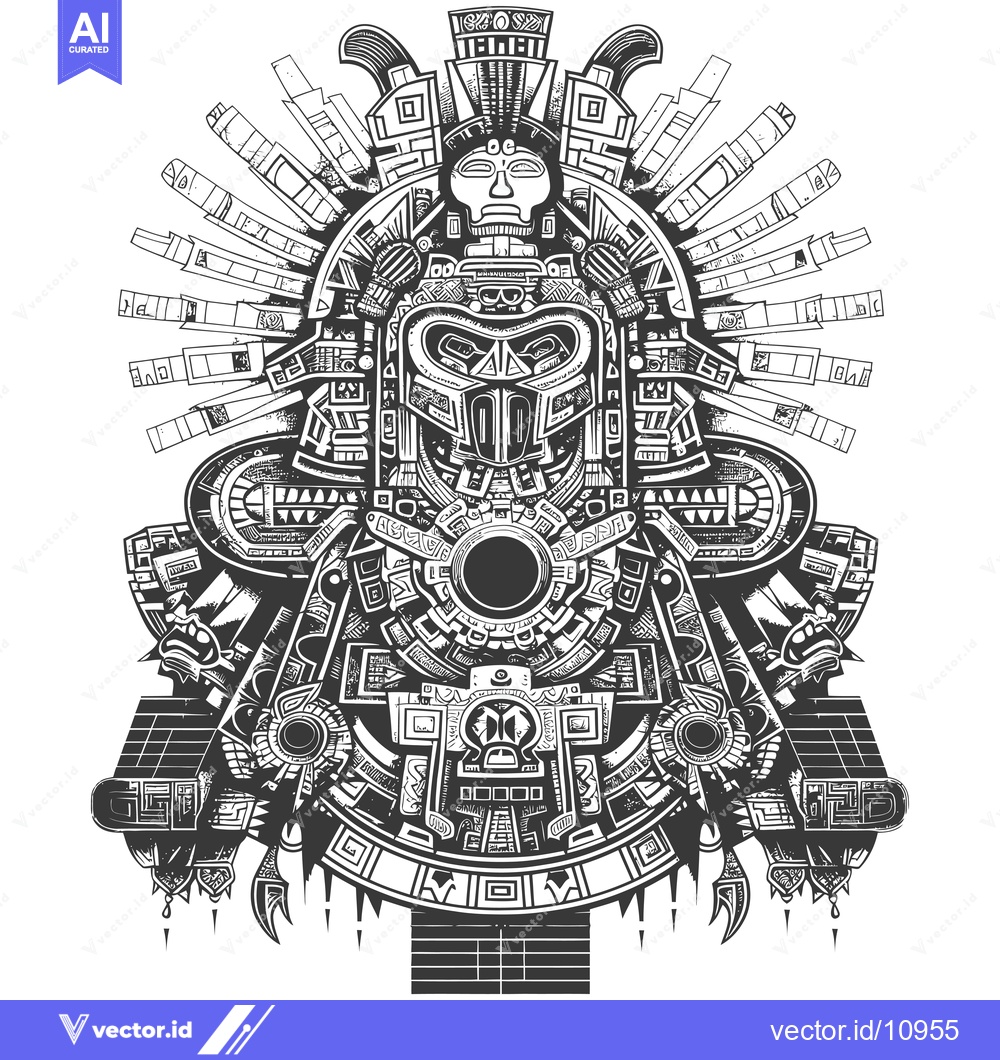 Premium Vector dari Abstract Aztec-inspired design with intricate geometric patterns and a