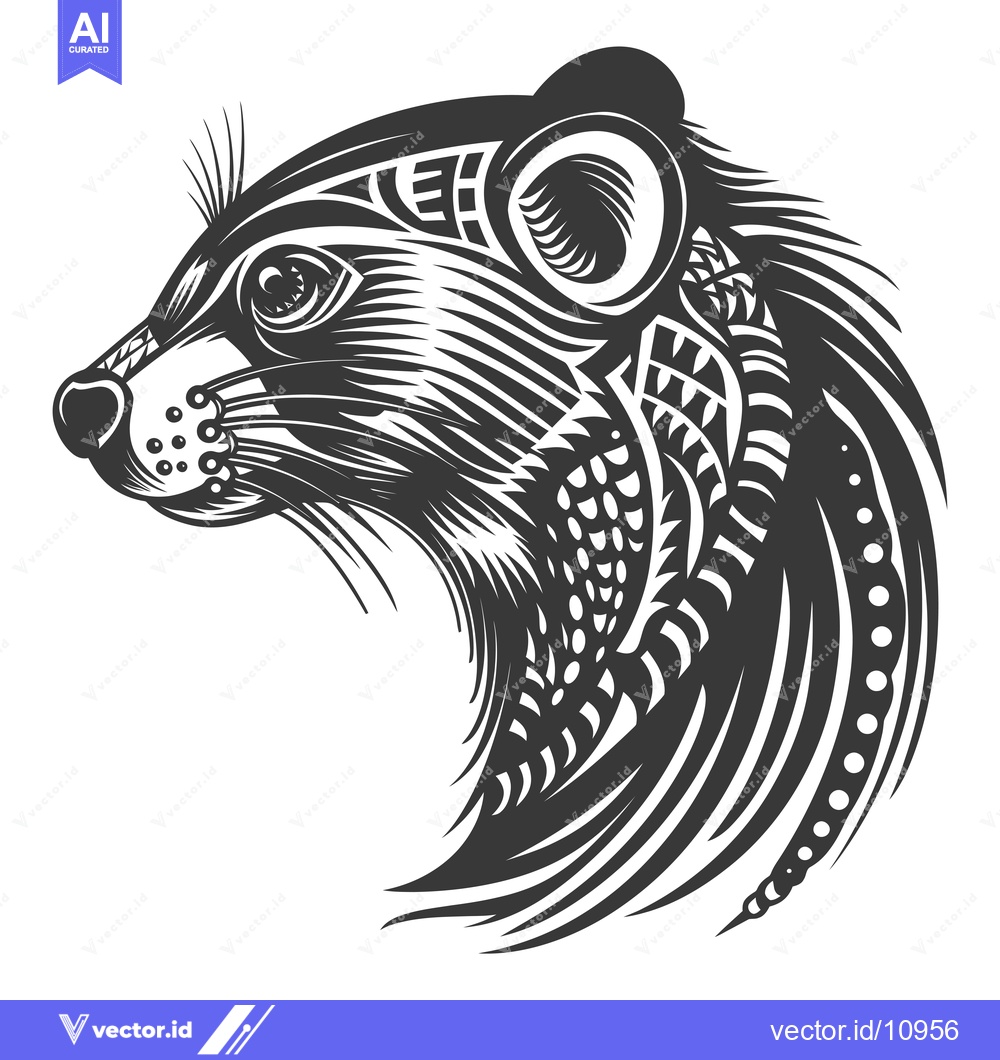 Premium Vector dari Abstract Black and White Animal Portrait with Detailed Fur and Feather