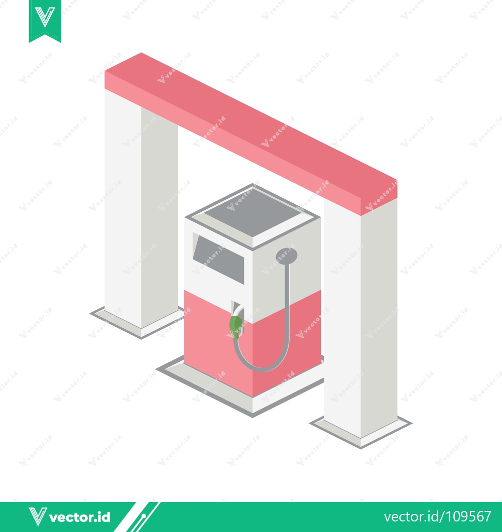 Premium Vector of Isometric Gas Station Pump with Canopy Illustration