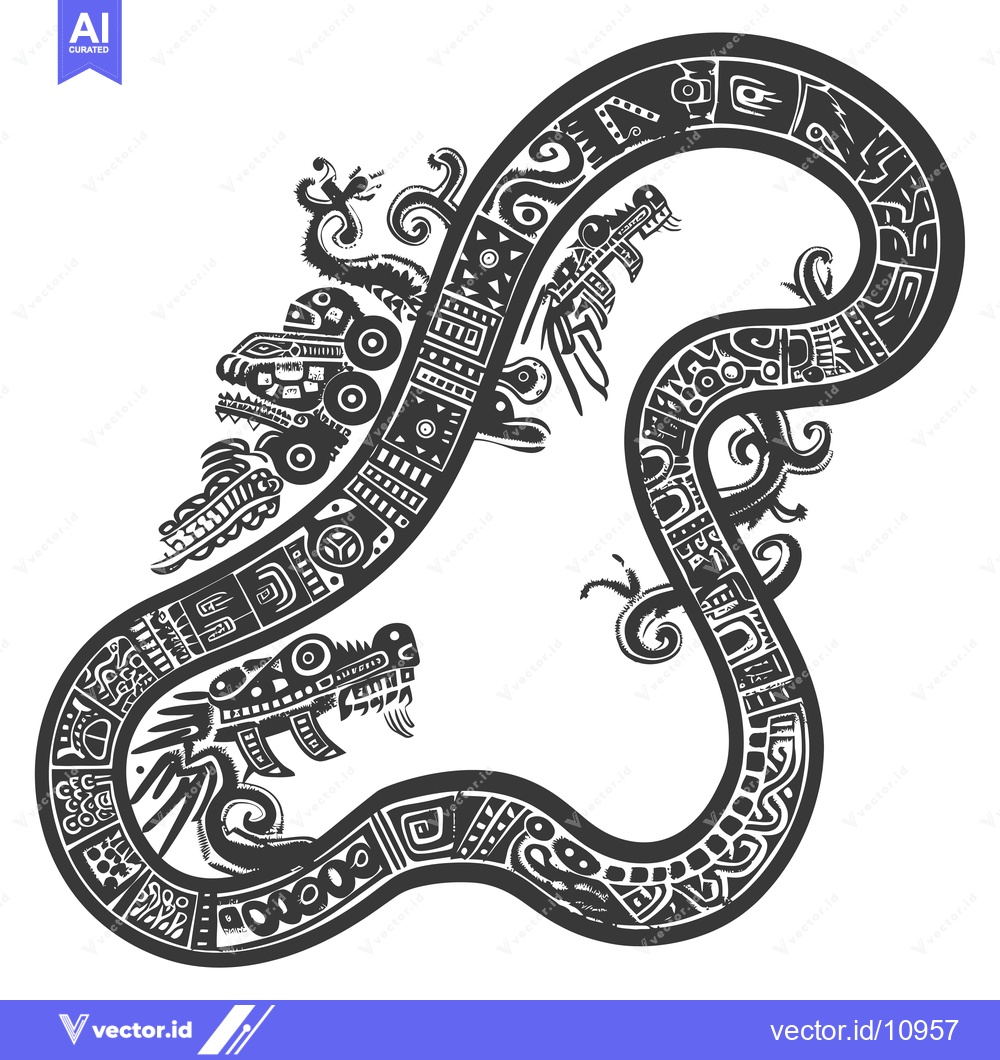 Premium Vector of Abstract Black and White Aztec Style Serpent Design
