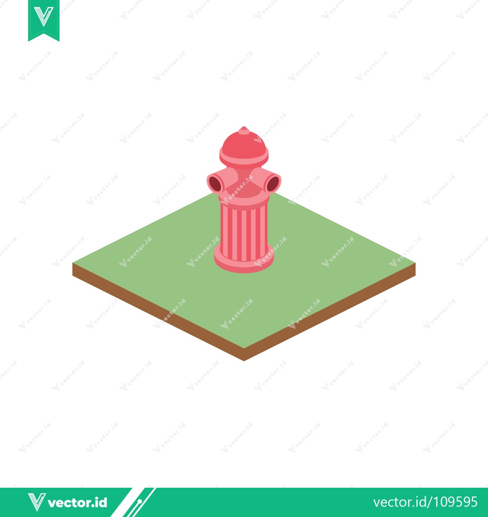 Premium Vector of Isometric Pink Fire Hydrant on Green Square
