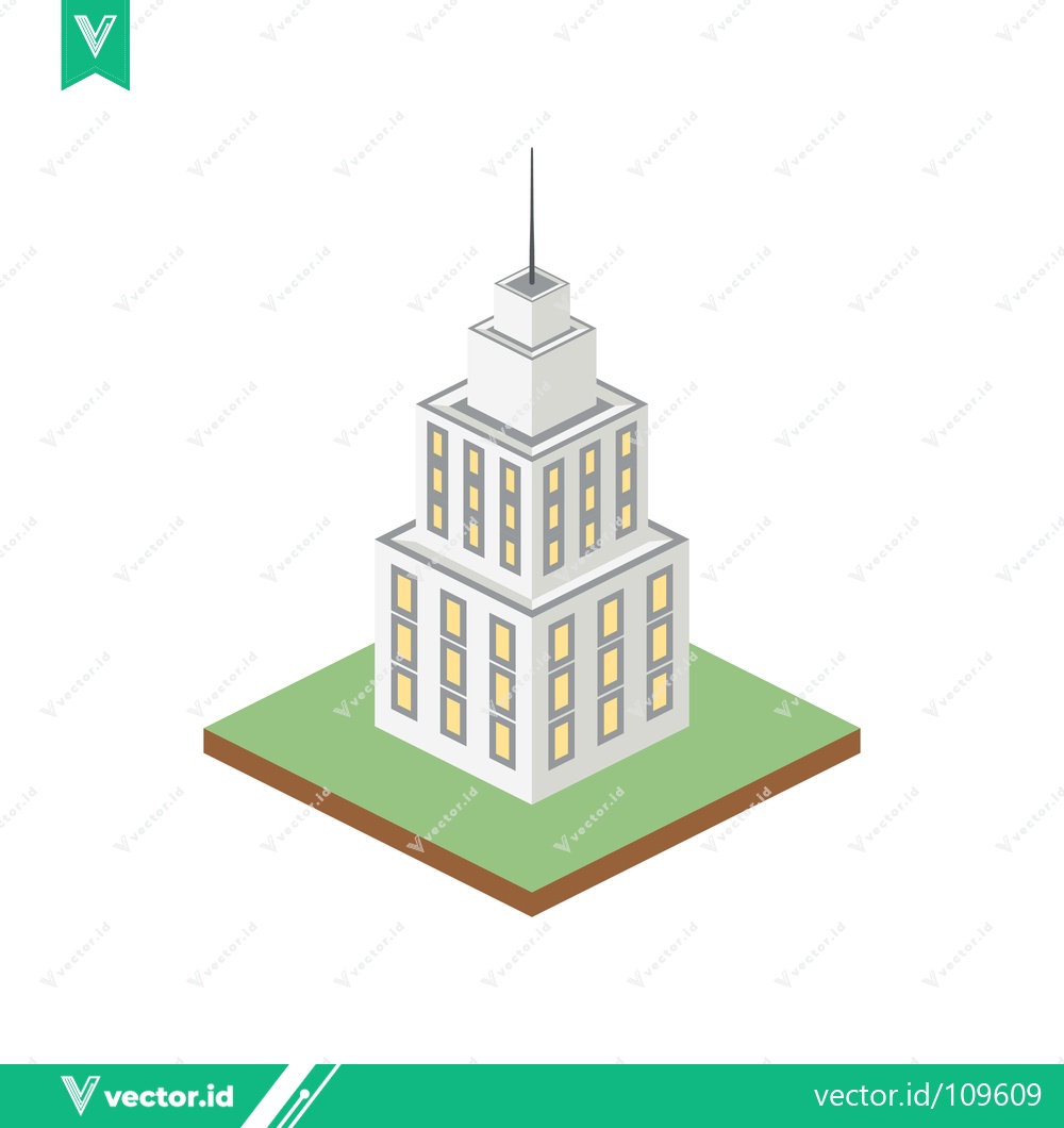 Premium Vector dari Isometric View of a Modern Skyscraper Building on a Green Plot