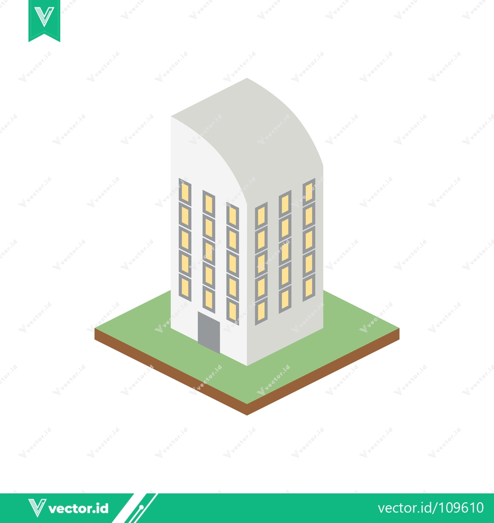 Premium Vector dari Modern Isometric Office Building with Curved Roof and Green Base
