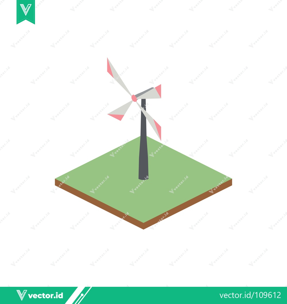 Premium Vector dari Isometric Wind Turbine on Green Field
