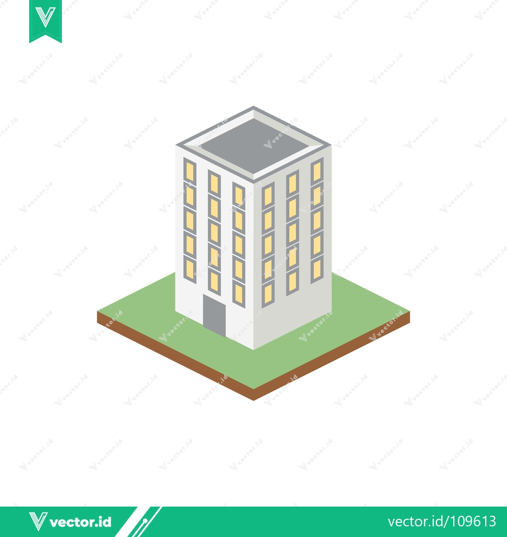 Premium Vector dari Isometric Building on Green Grass with White Background