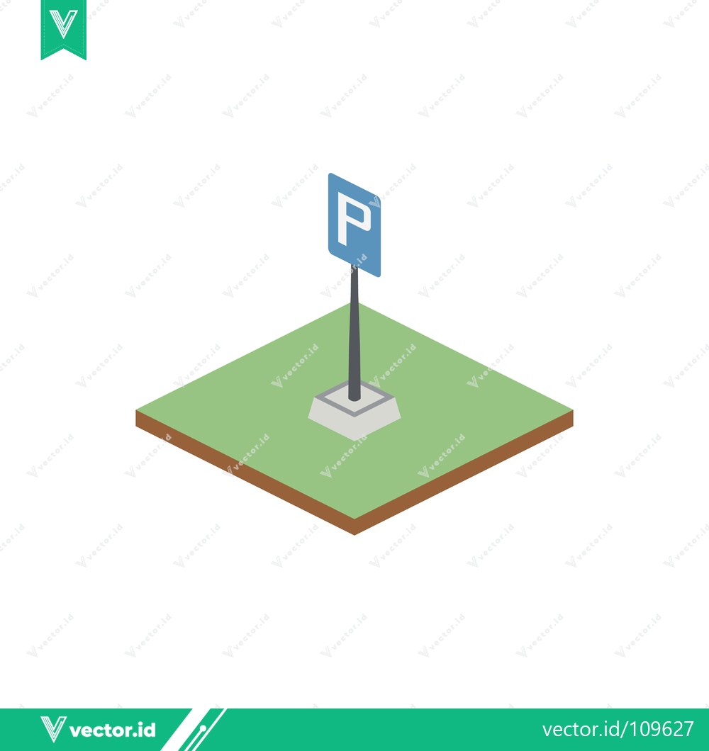 Premium Vector dari Isometric Parking Sign on Green Grass Square