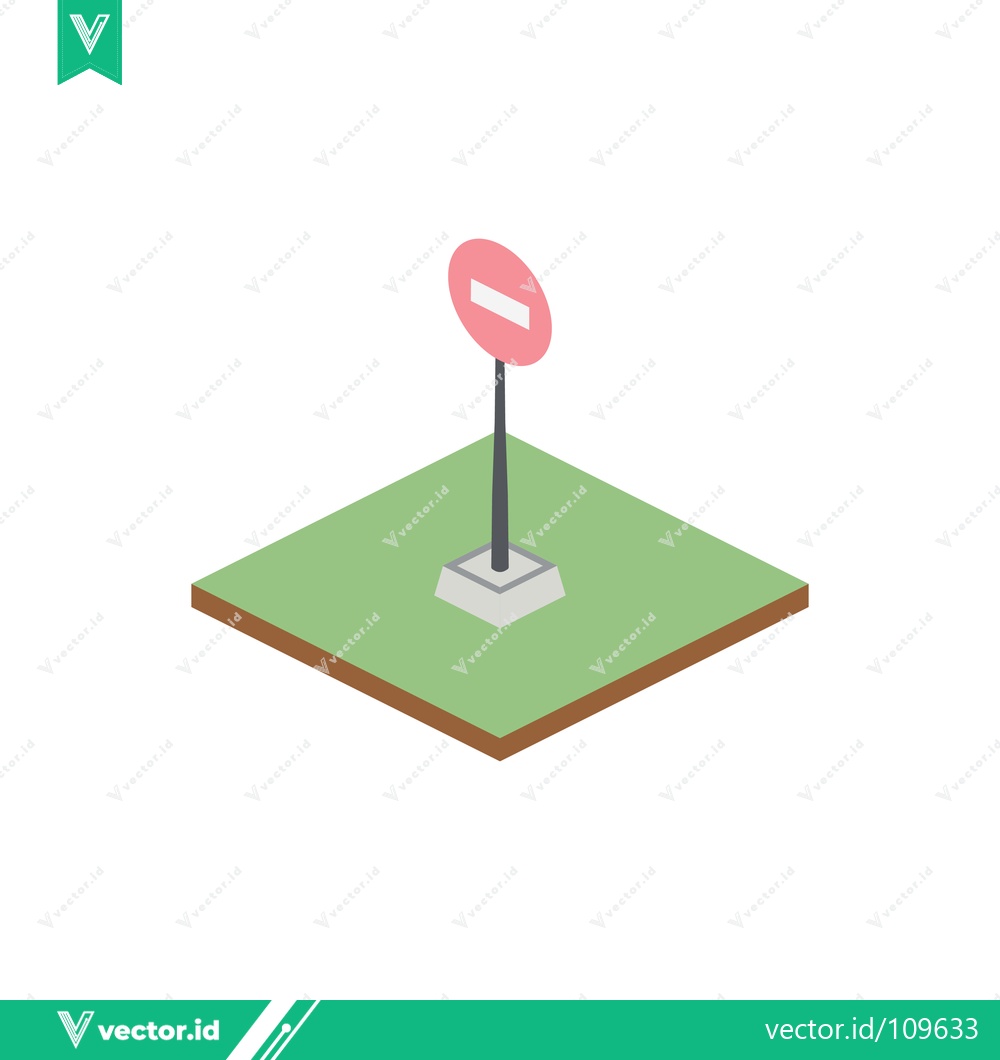 Premium Vector of Isometric prohibition sign on a green square land plot