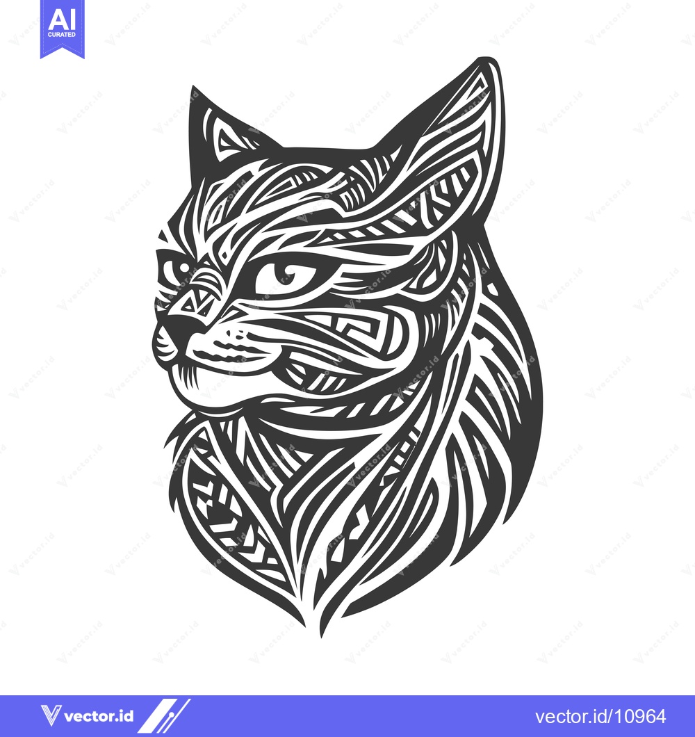 Premium Vector of Abstract Black and White Cat Head with Geometric Pattern